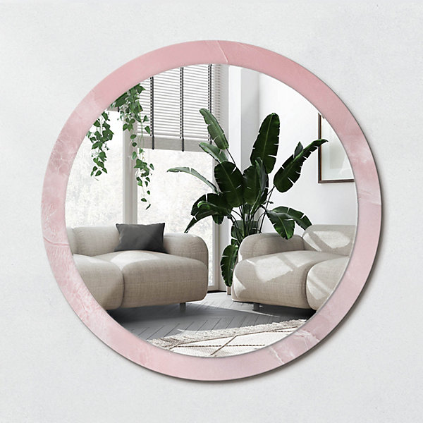 Miroir Rond Cadre Verre Trempé Motif Wallfluent fi100 cm Pierre Rose Effet AXXLissant Style Moderne