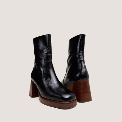 Bottines à plateformesen cuir brillant noir | BRIGAND