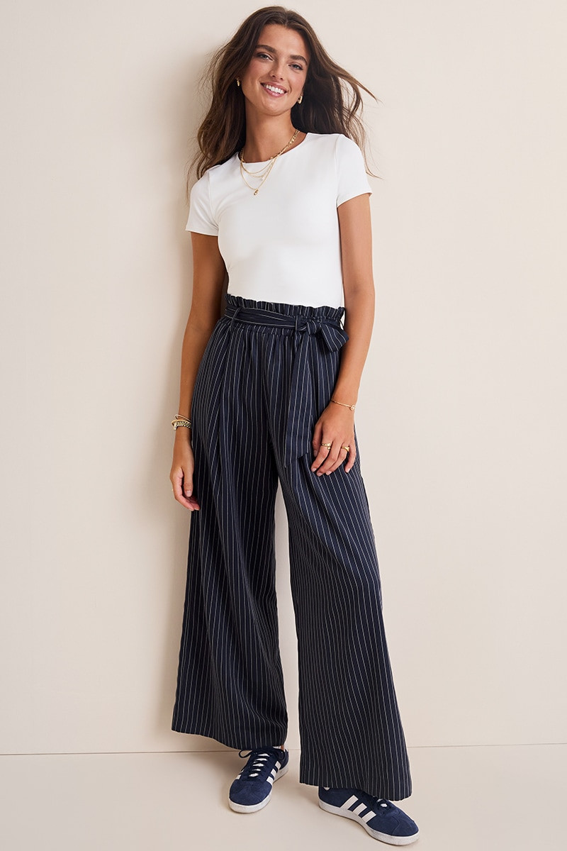 Nina Paperbag Pinstripe Trousers