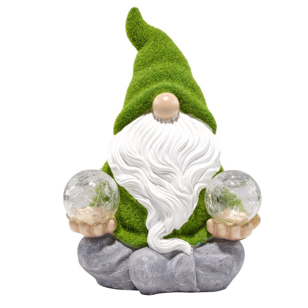 Nain de jardin avec boule solaire x2 blanc et vert H31cm