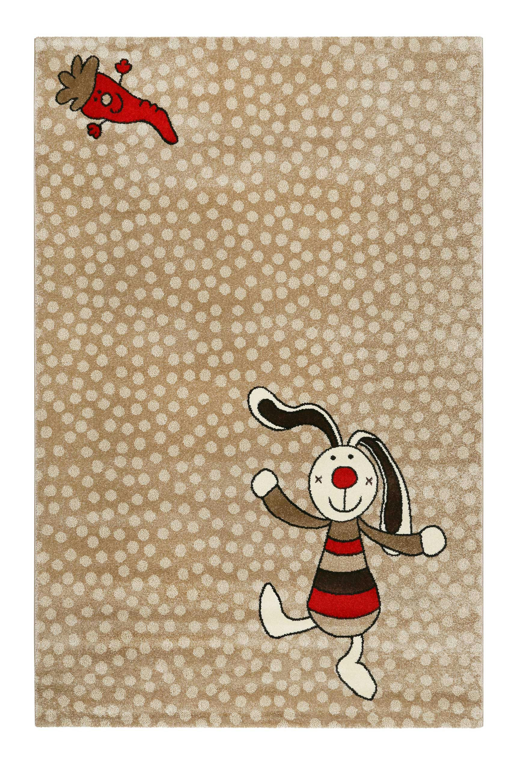 RAINBOW RABBIT - Tapis enfant motif lapin coloré sur fond pois beige 80x150