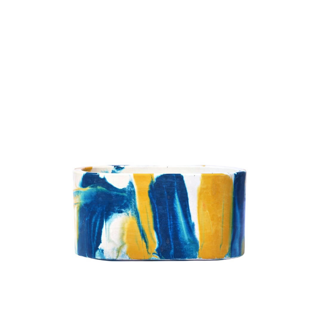 MINI JARDI TIE&DYE - Mini jardinière tie&dye béton bleu pétrole et jaune