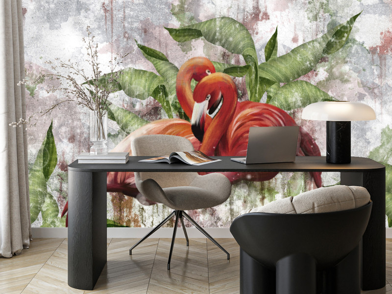 Fototapeta Abstrakcyjne flamingi na betonie 100x70cm