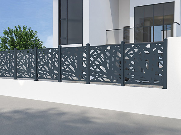 Clôture à poser en aluminium à motif géométrique en découpe laser - Kit extension - H114 x L110 cm - Anthracite - NATAFO