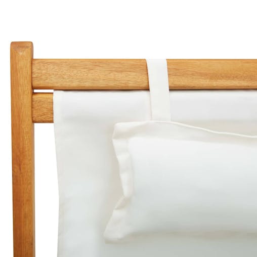 NNEVL Folding Beach Chair Solid Eucalyptus Wood and Fabric Cream