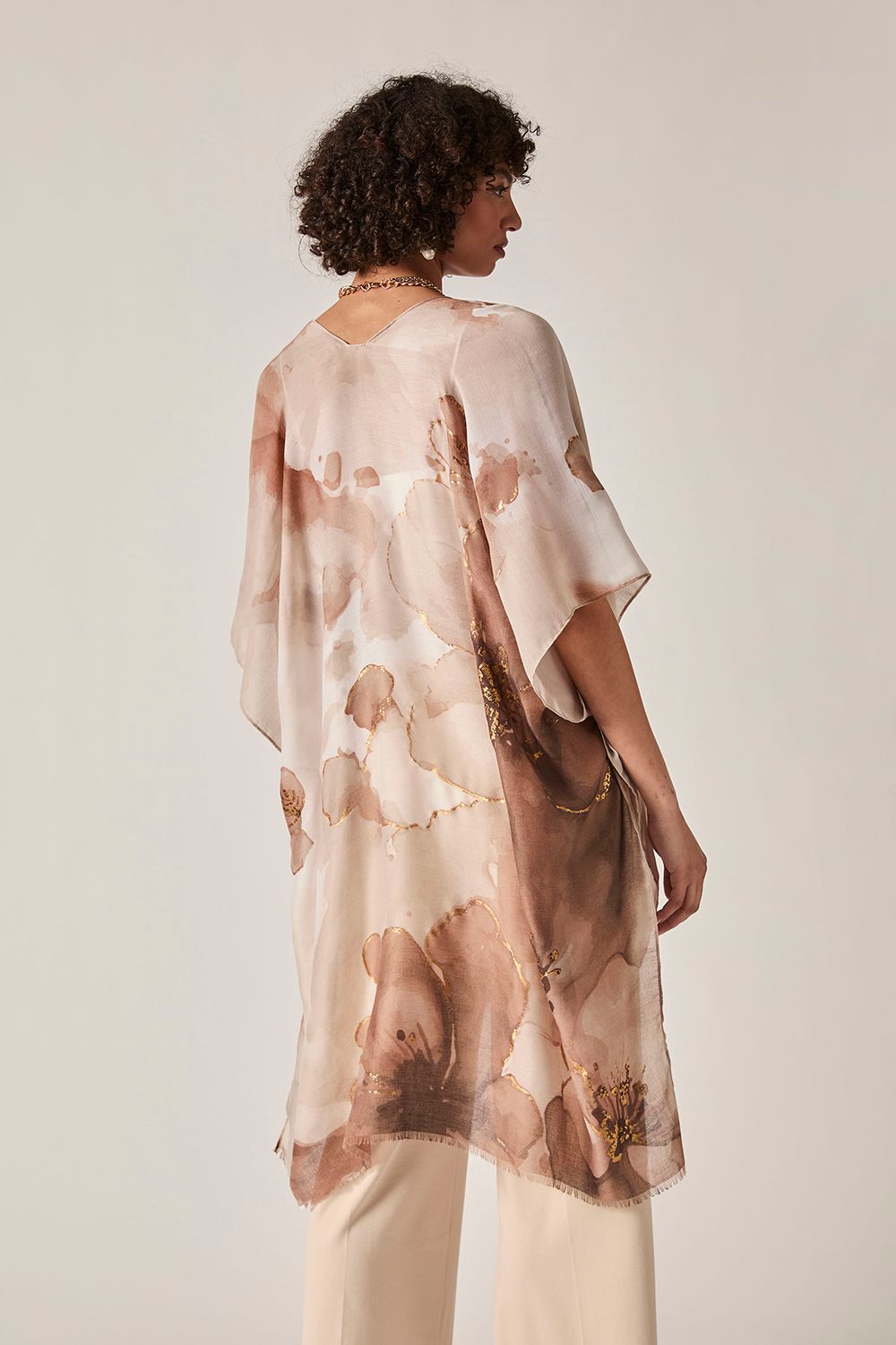 James Lakeland Beige Watercolour Floral Kaftan