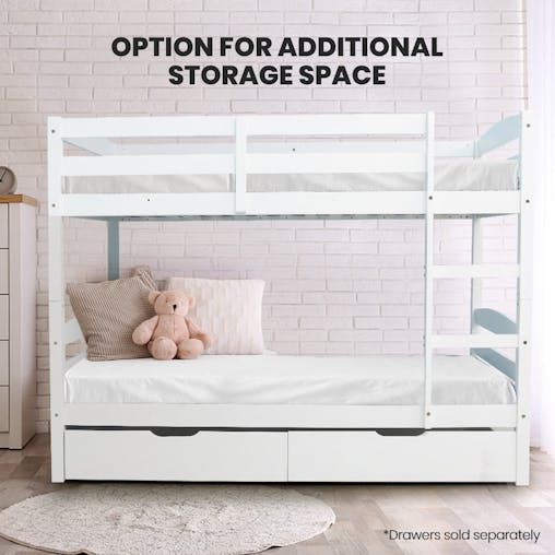 NNEMB Single Bunk Bed Frame, Solid Pine 2-in-1 Modular Design, White