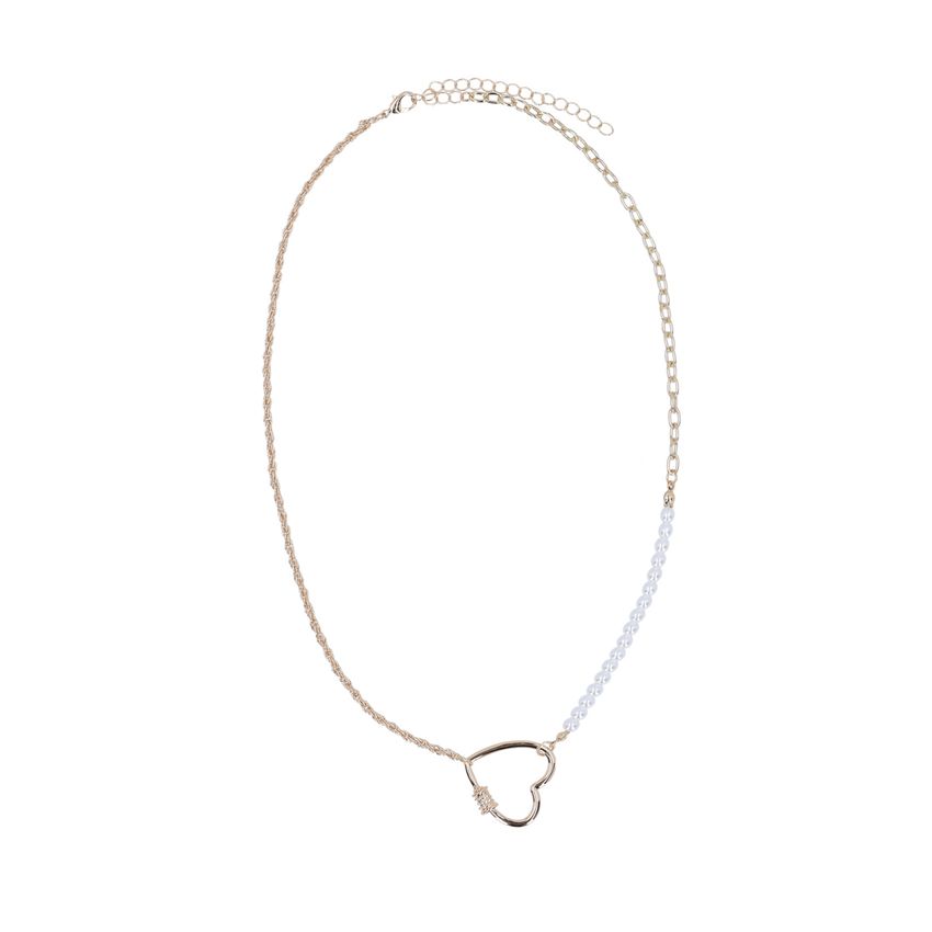 Manfield Gouden hartjes ketting met parel details