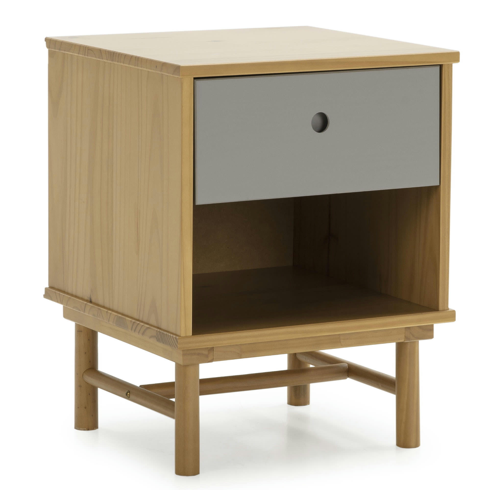 MAGNUS - Table de chevet 1 tiroir couleur bois et gris, bois massif