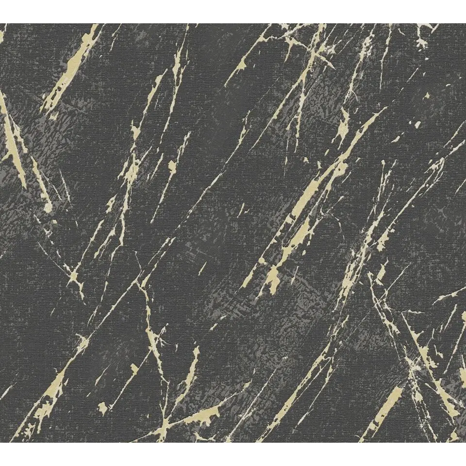 A.S. Cr&eacute;ation behang marmer zwart, goud en metallic - 53 cm x 10.05 m