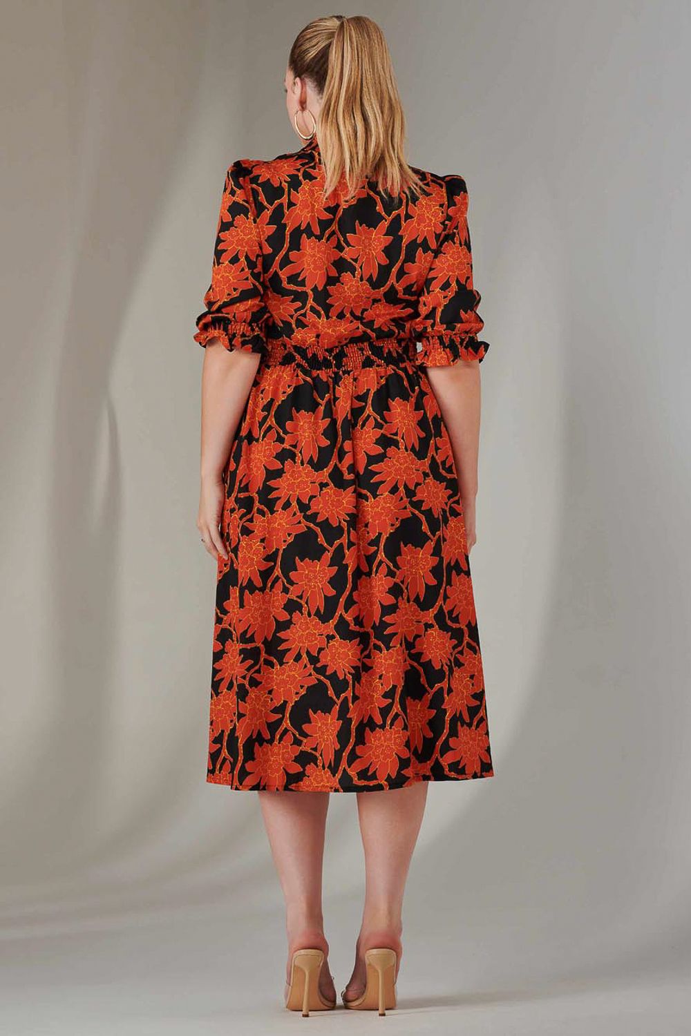 Jolie Moi Print Tie Neck Dress
