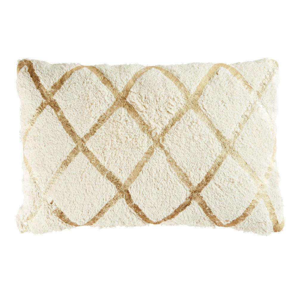 - Coussin en coton blanc motifs graphiques dorés 40x60