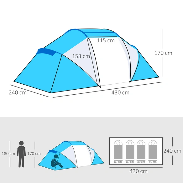 Campingzelt, Für: 6, blau