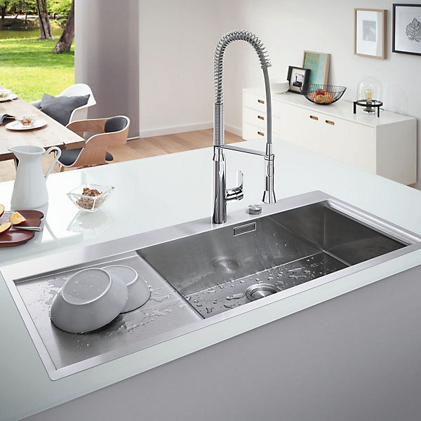GROHE K7 Mitigeur monocommande évier, bec mobile professionnel 2 jets, chromé 32950000