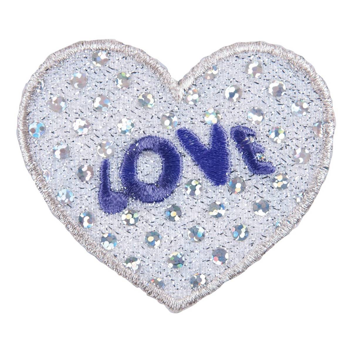 Silver Sequin Heart Iron-On Patch