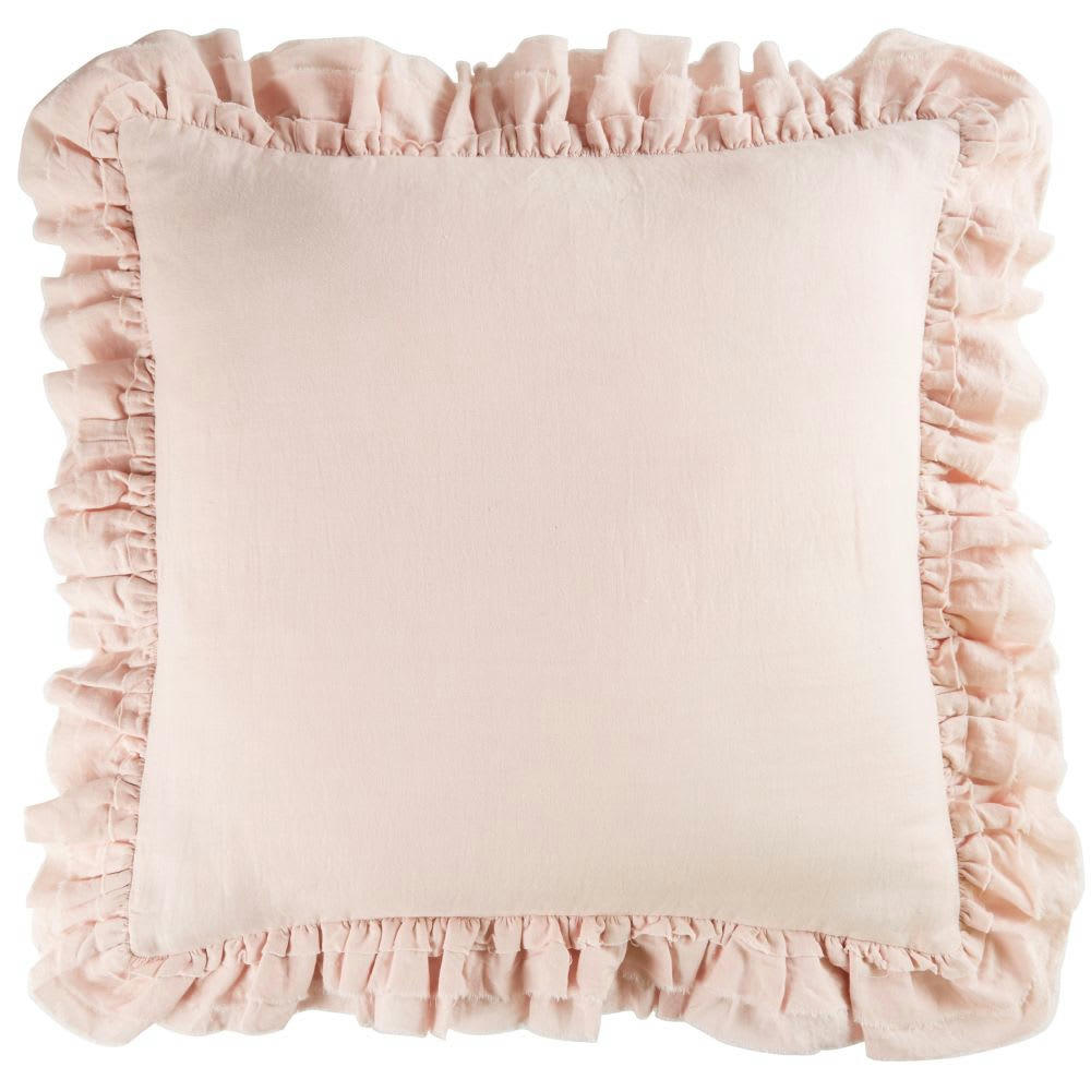 - Coussin en coton et lin rose 60x60