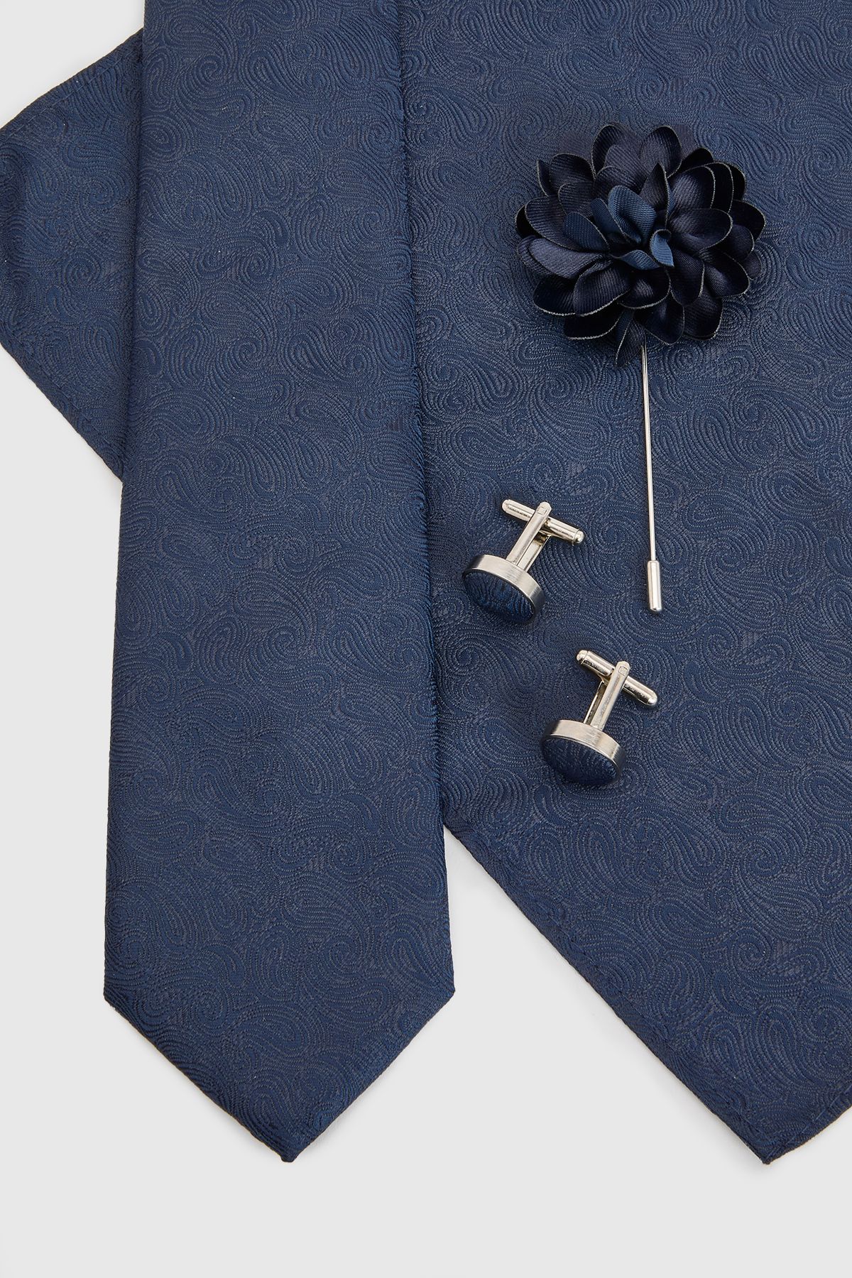 Burton Navy Paisley Tie, Pocket Square with Lapel Pin and Cufflink Box Set