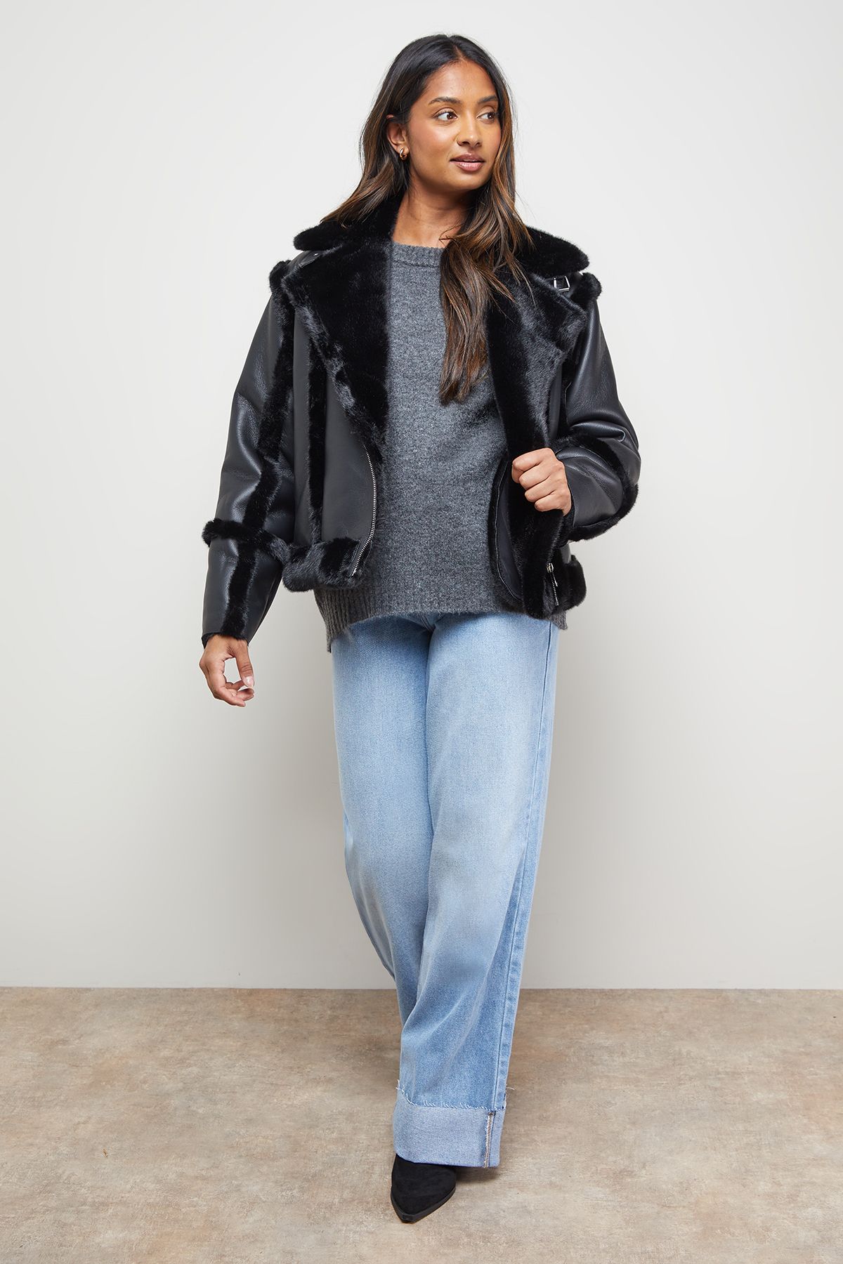 Oasis Shearling PU Aviator Jacket