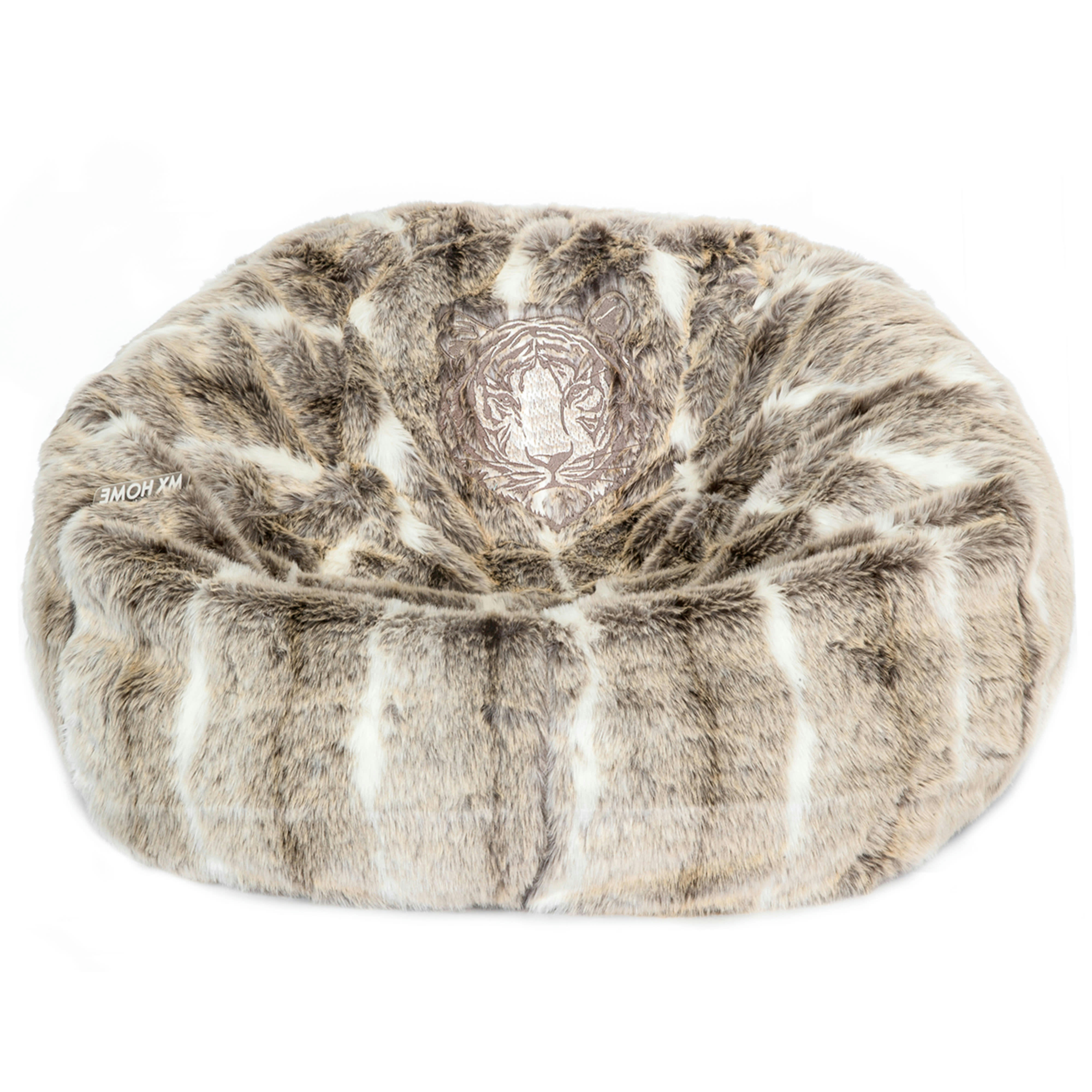 - Pouf en fausse fourrure brodé marron clair