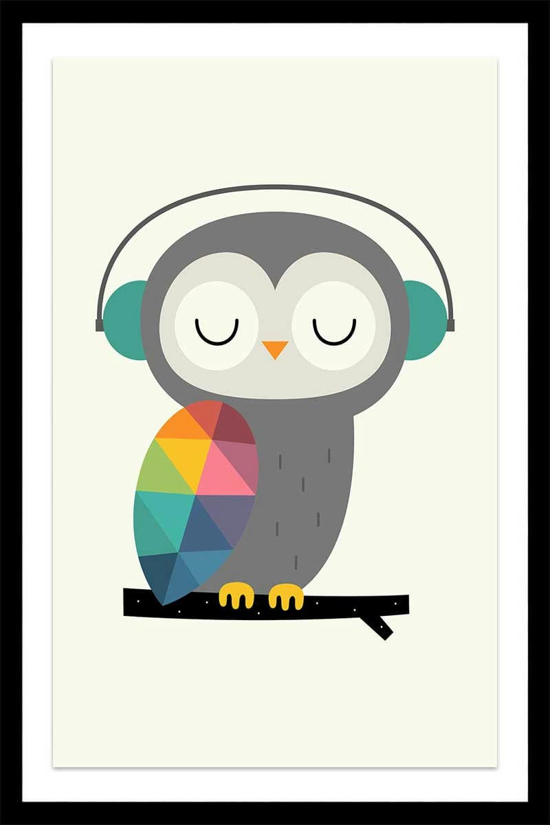 - Affiche  hibou music avec cadre noir 40x60cm