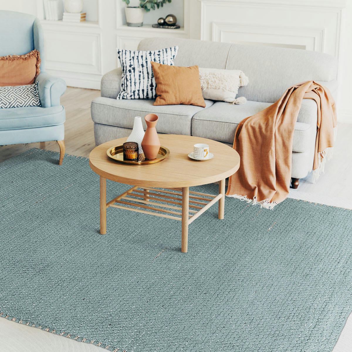 ROSTYLE - Tapis artisanal en jute et coton chenille gris clair 160x230