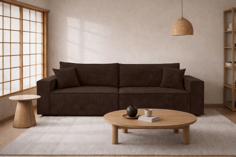 Sofa z funkcją spania, sztruks Poso, Brązowy, BEST SCORNER
