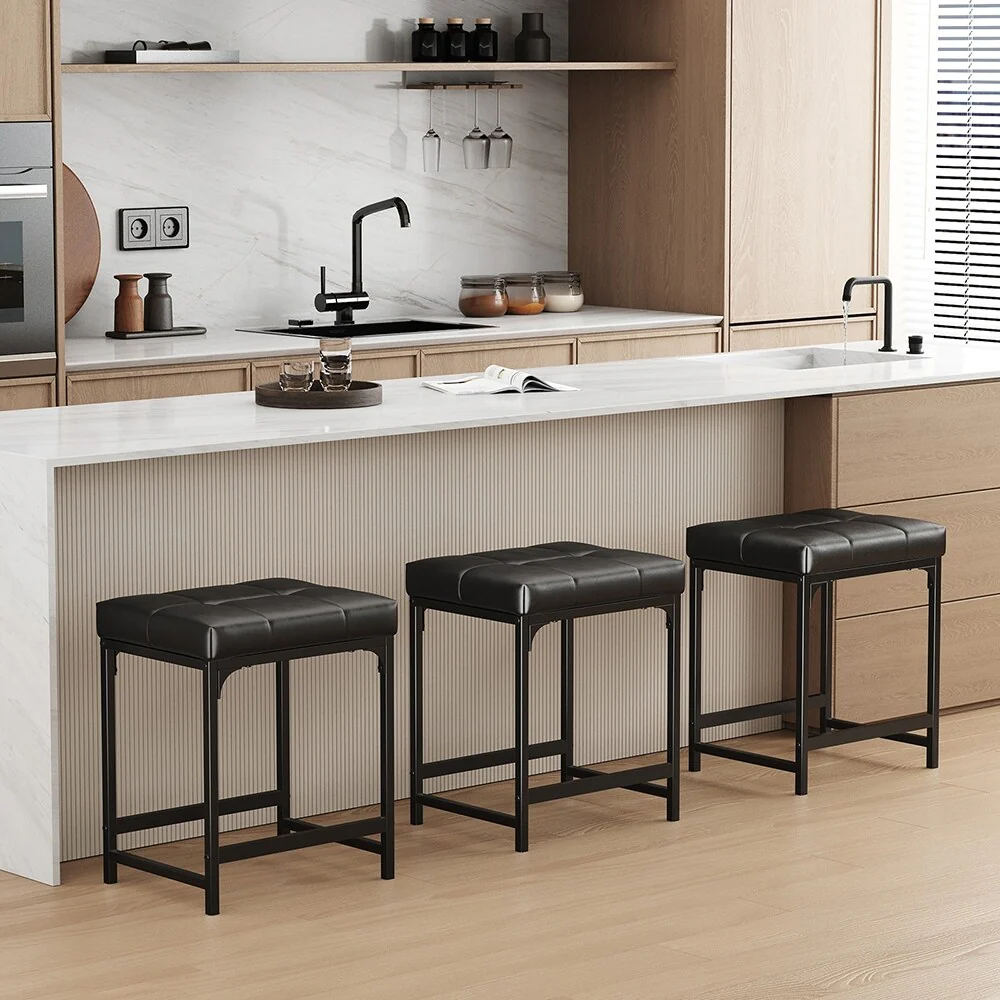 2-Pack Faux Leather Vanity Stools, Modern Makeup Seats for Bedroom