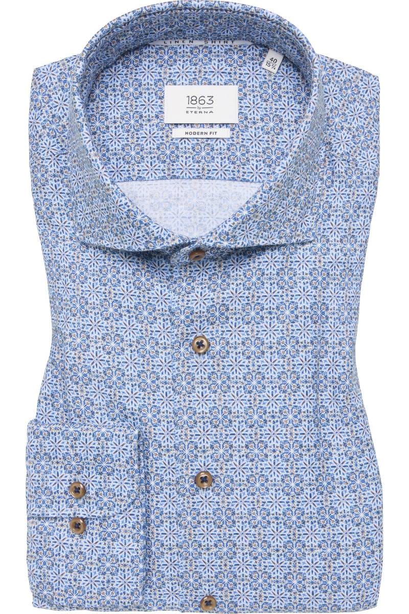 ETERNA 1863 Modern Fit Leinenhemd blau, Bedruckt