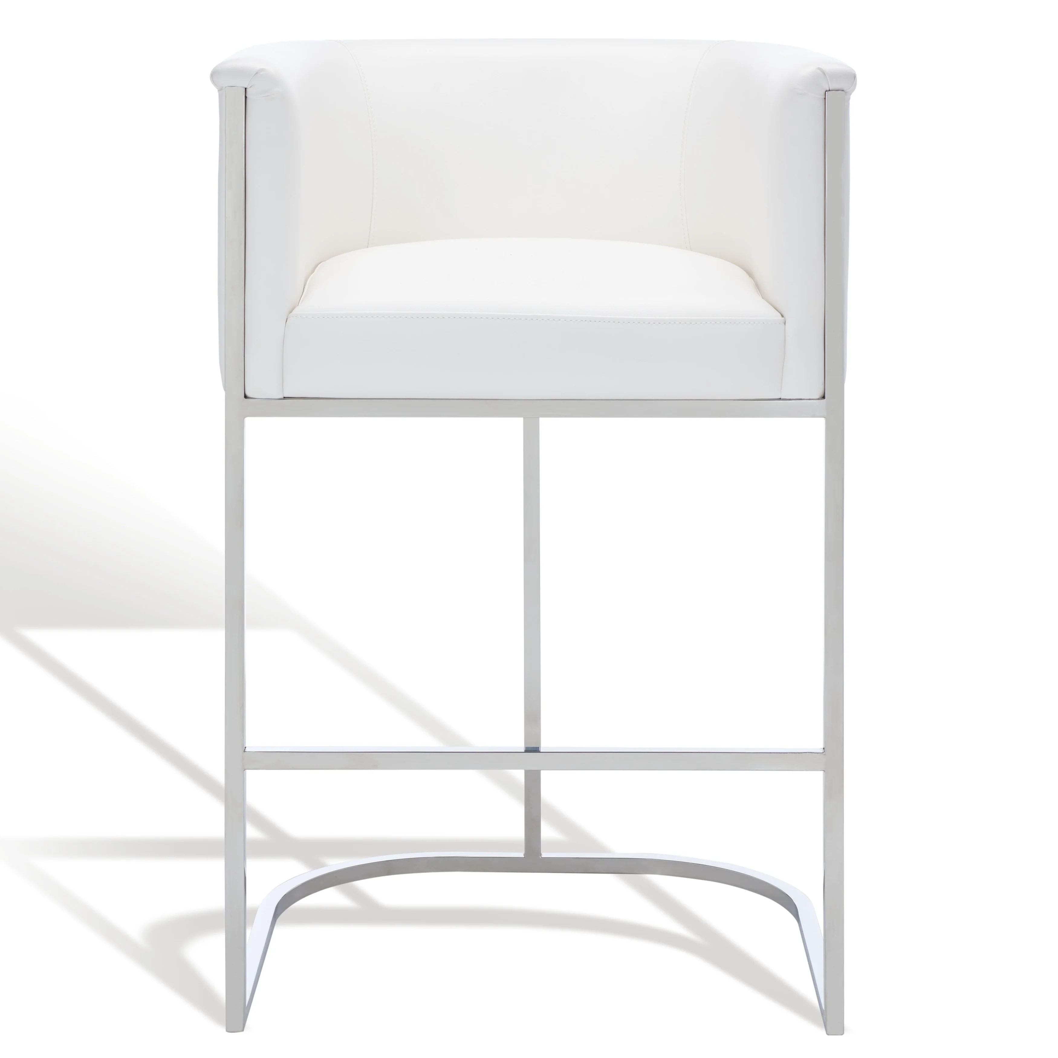 SAFAVIEH Couture Tonda Glam White Leather Commercial Grade 39 Inch Bar Stool - 24.6 W x 23.6 L x 39.2 H - 25Wx24Dx39H