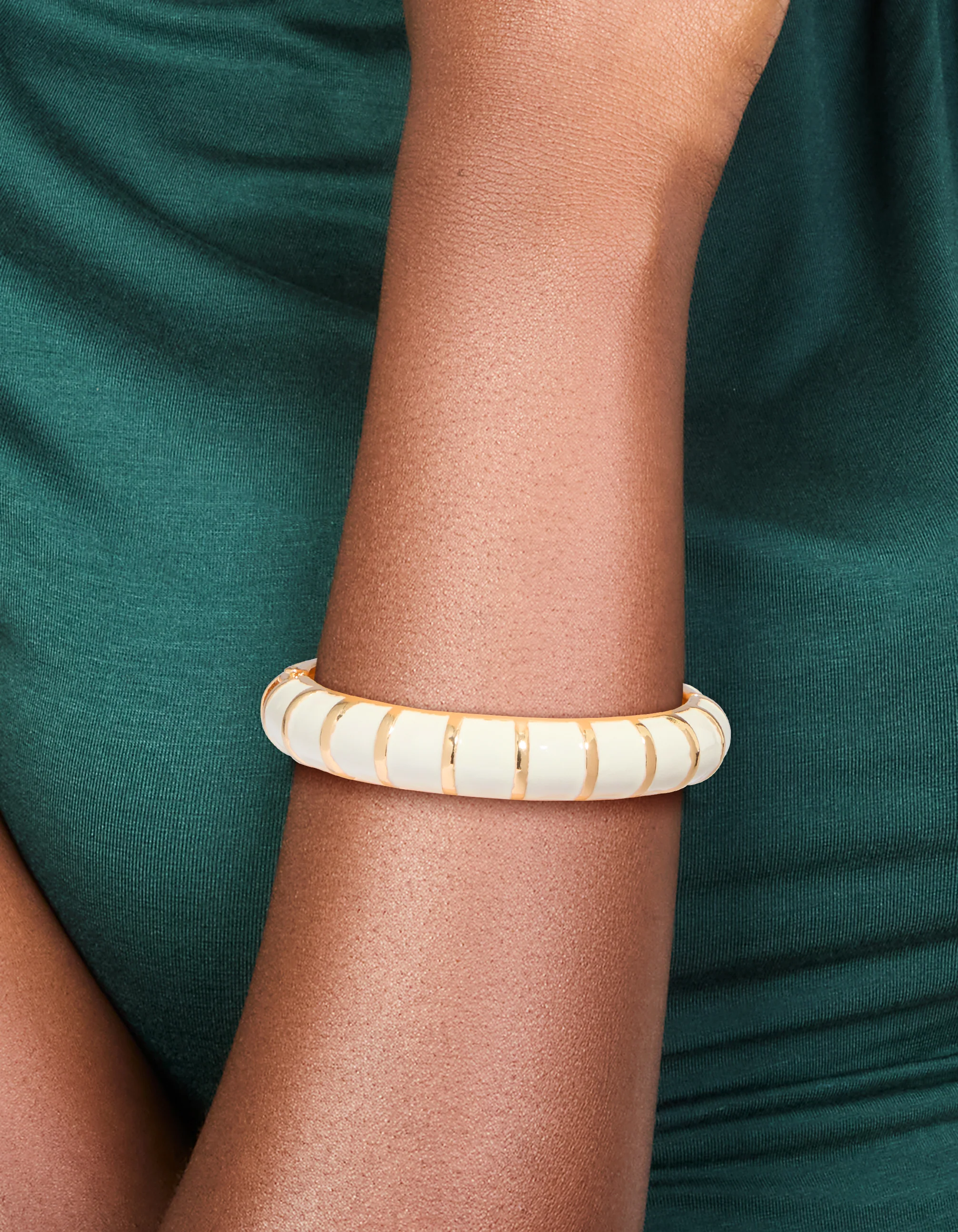 Gold Striped Cream Enamel Bangle