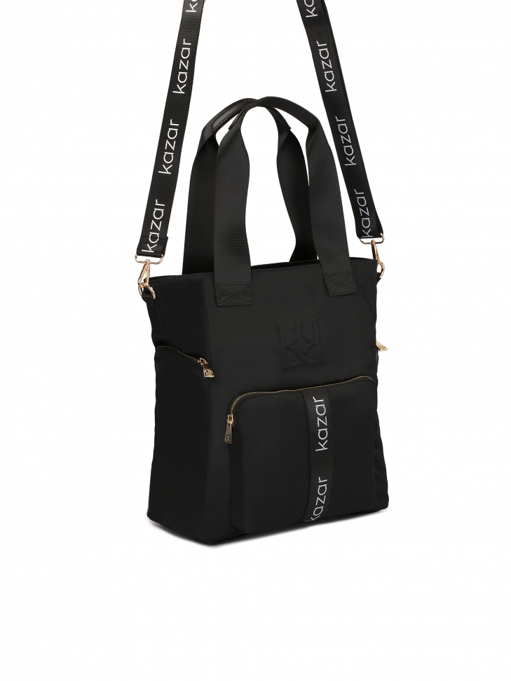 Practical black bag with handles and a detachable strap