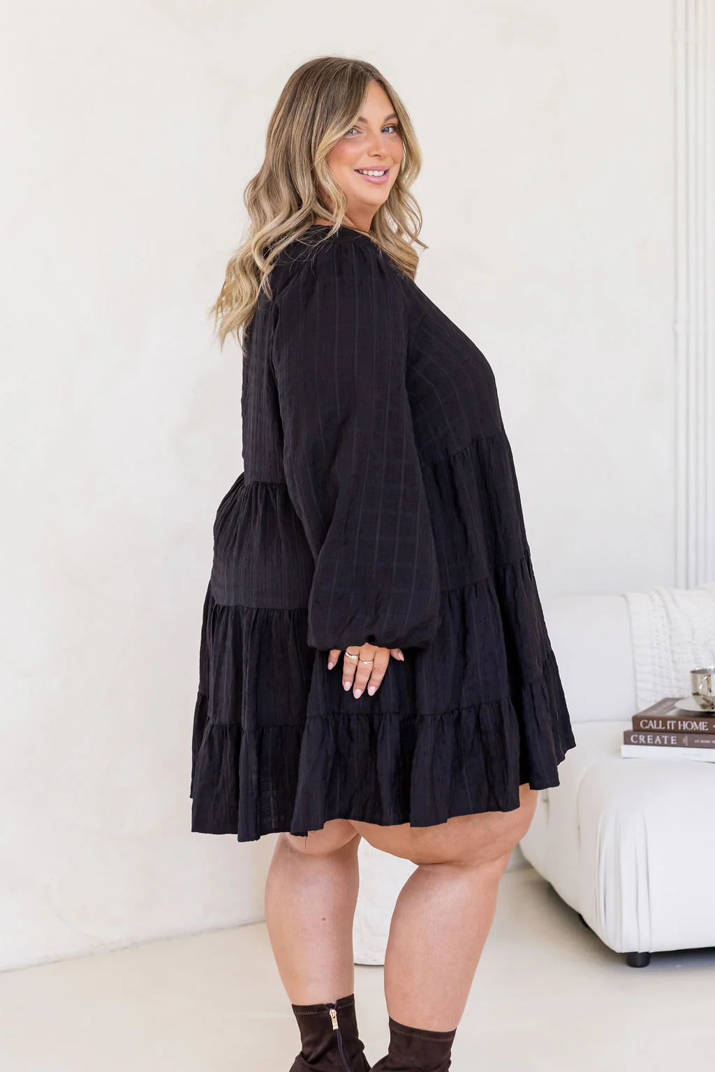 Long Sleeve Greta Dress in Black