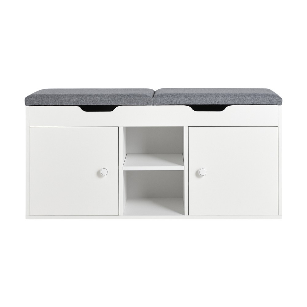 SoBuy Ławka na buty z 2 drzwiczkami Biały 100x34x48cm Klasyczny FSR96-W