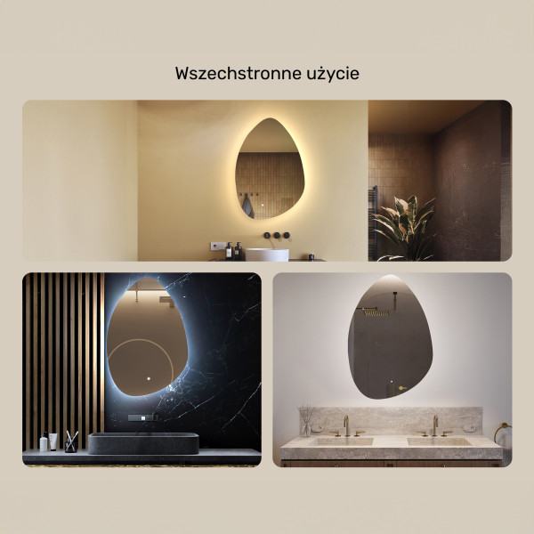 Lustro łazienkowe LED 64x94cm - nieregularne - LED Dual, włącznik