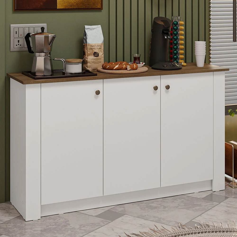 Madesa Coffee Bar Cabinet with 3 Doors Storage for Kitchen & Office