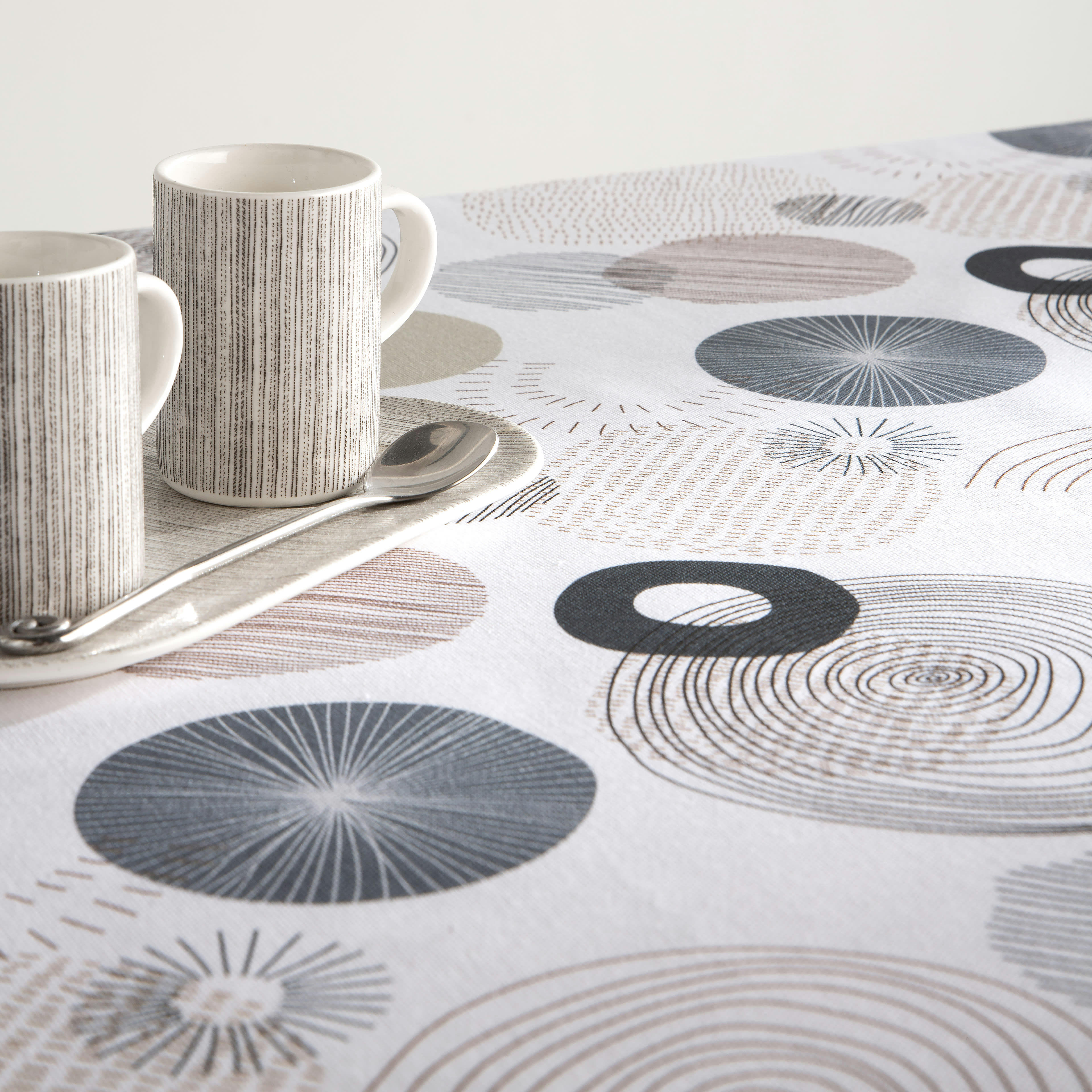 CALEB GRIS - Nappe en coton biologique antitâche imprimée multicolore 140x100 cm