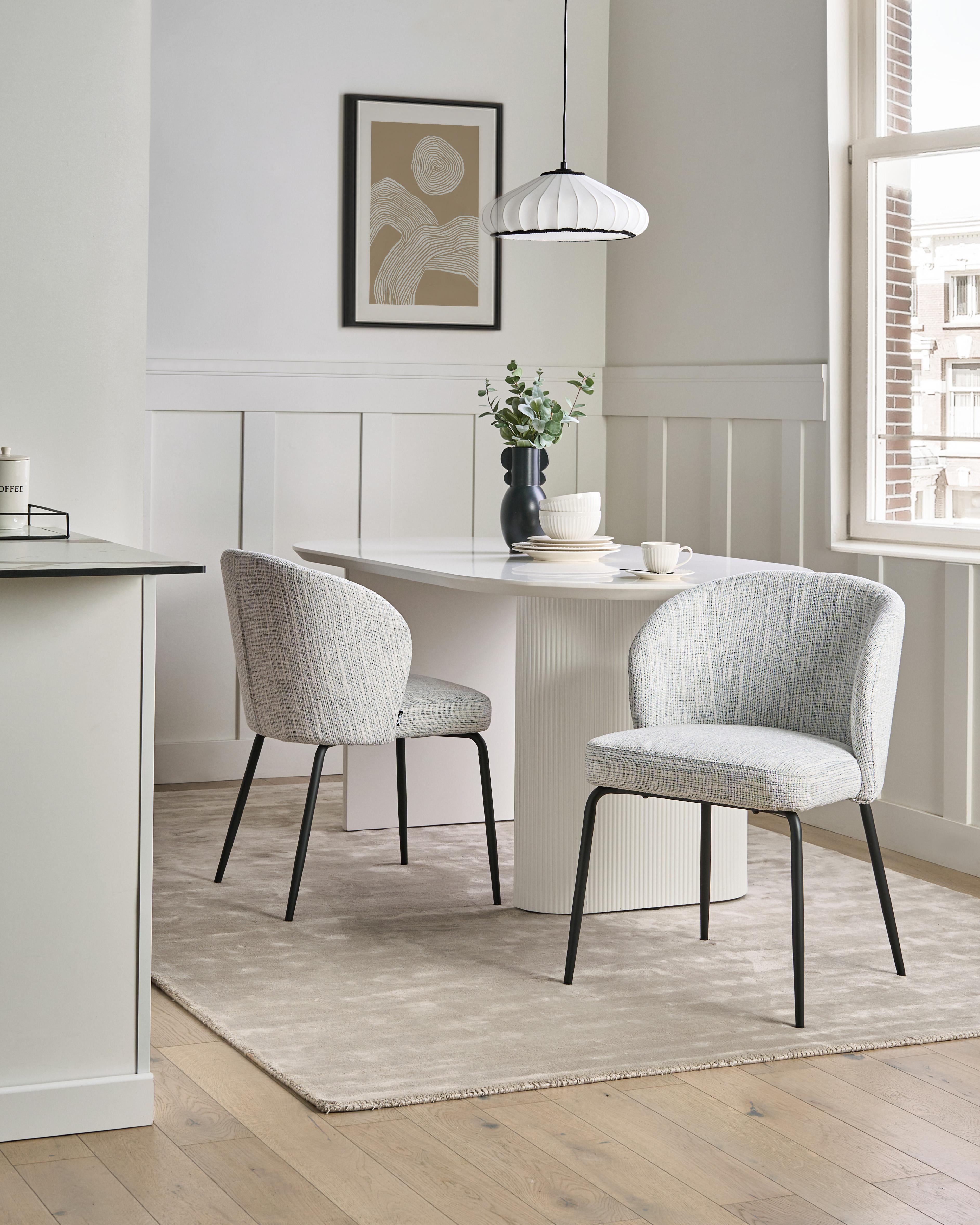 Set of 2 Dining Chairs ZANA Fabric White/ Blue