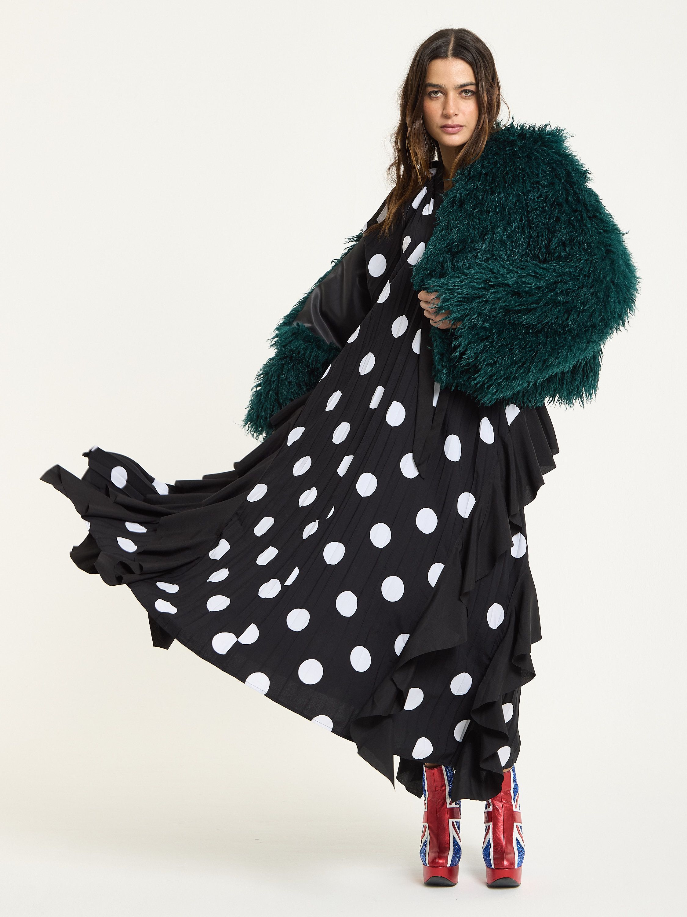 House of Holland Emerald Shaggy Faux Fur Jacket