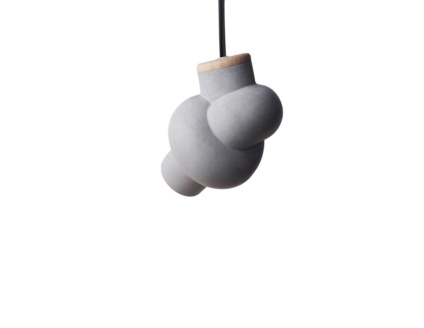 NOEUD - Lampe à suspendre en béton et bois cordon noir