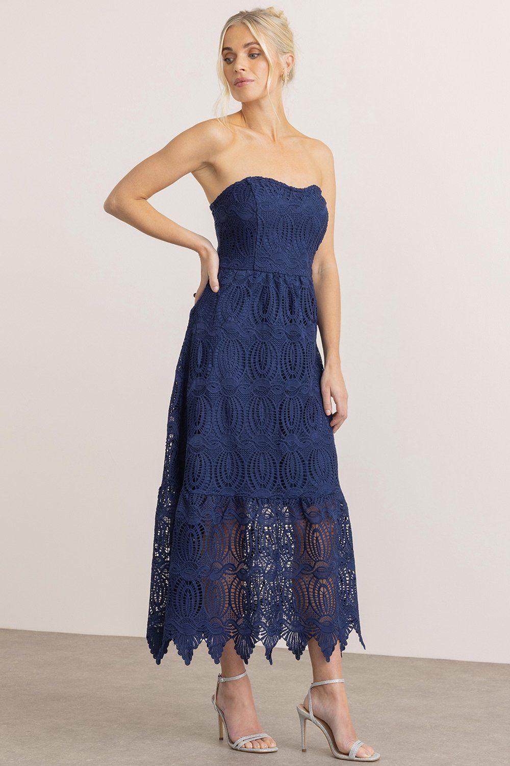 Klass. Bandeau Crochet Lace Maxi Dress