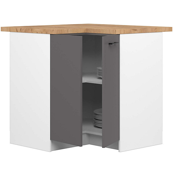 Armoires de cuisine basse AKORD S90 d'angle OLIWIA Blanc 90 cm 2 portes façade Gris Graphite 2 étagères 90x46x85 cm