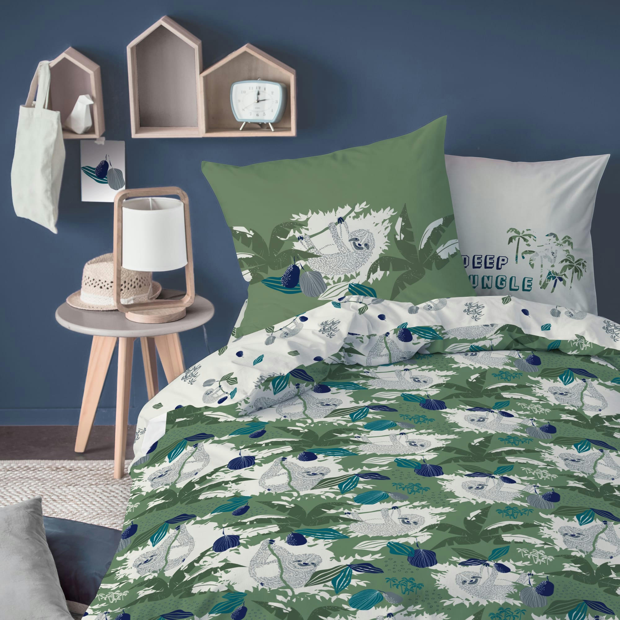 CACHE-CACHE - Parure de lit imprimée en coton Kaki 140x200+63x63cm