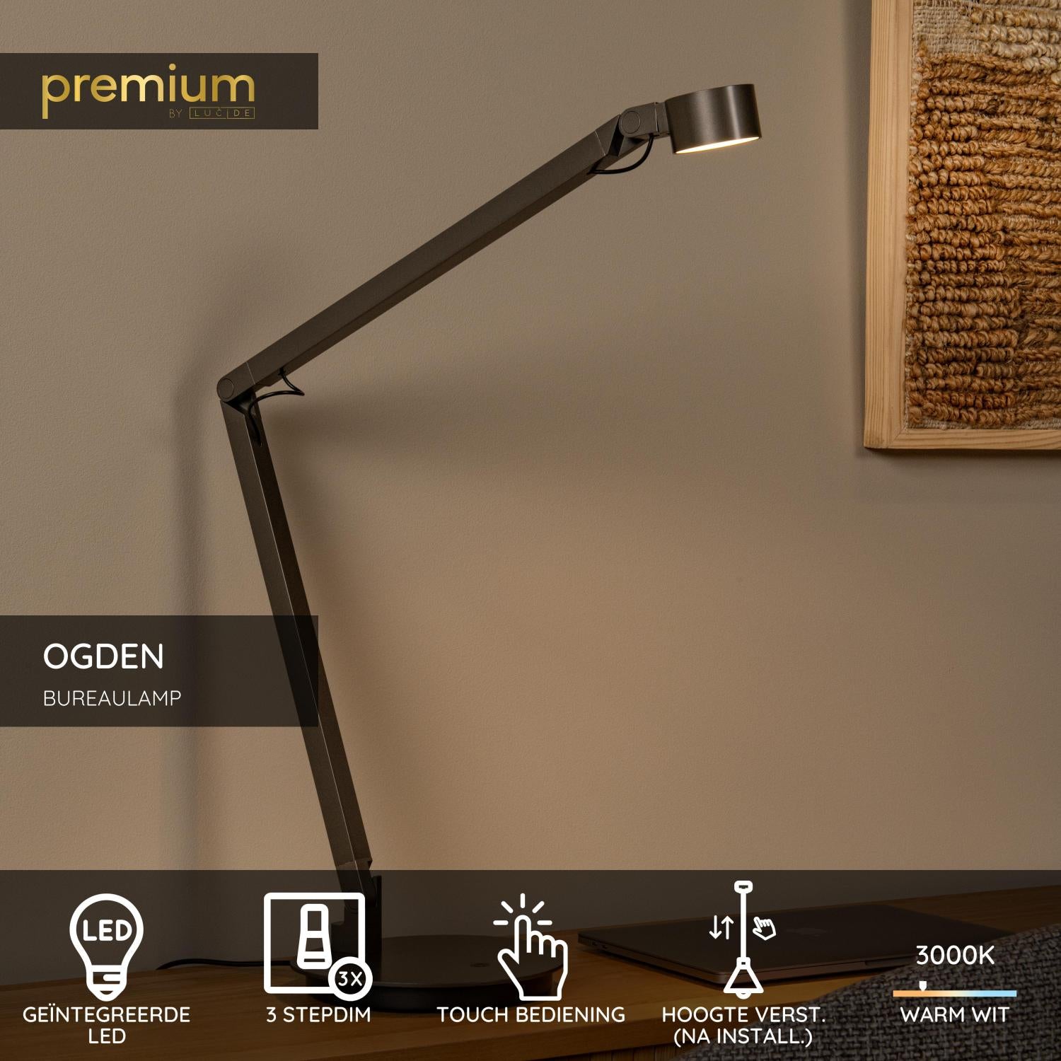 Lucide Premium OGDEN Bureaulamp - Grijs ijzer