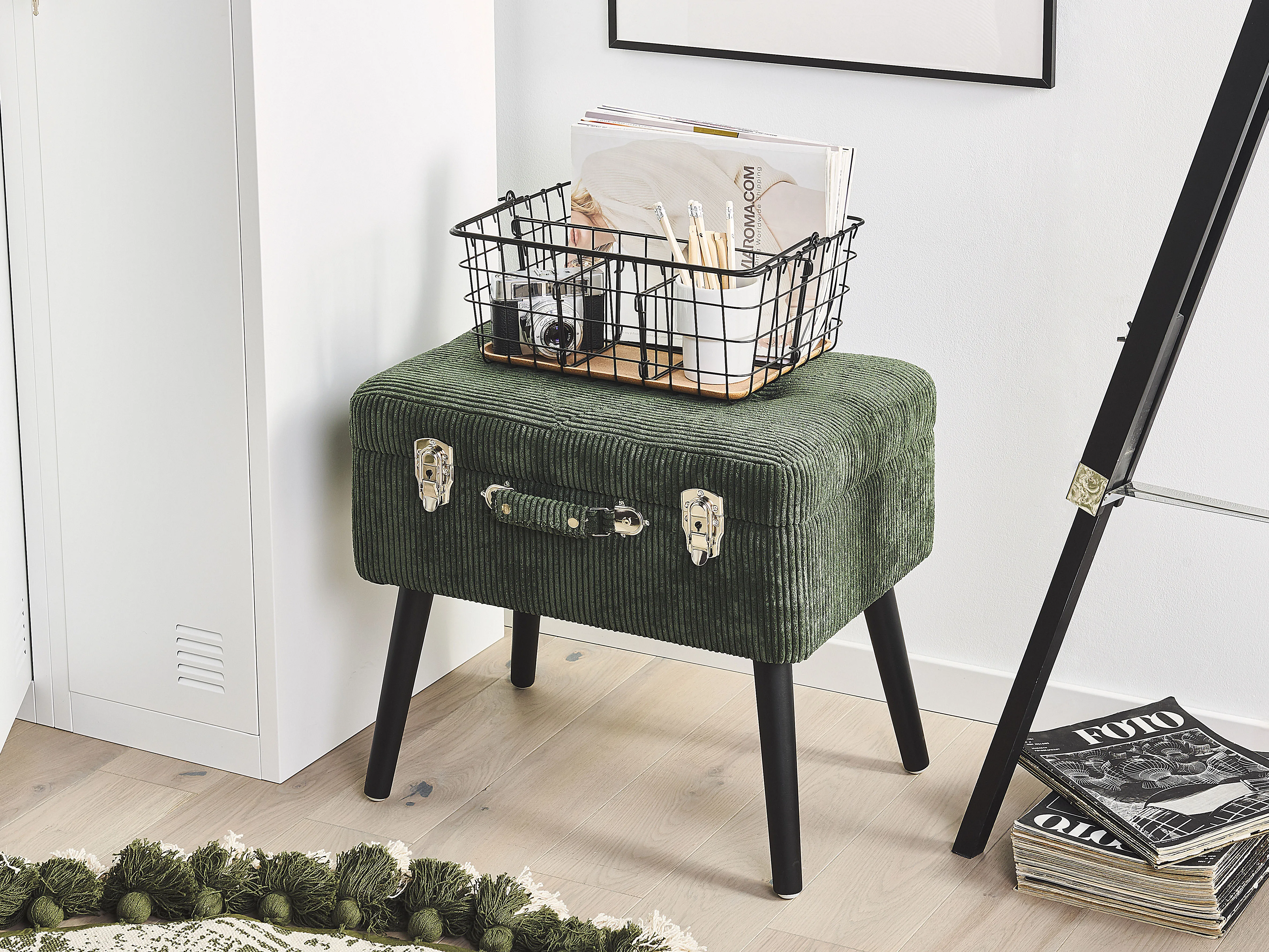 Storage Stool MALLARD Corduroy Dark Green