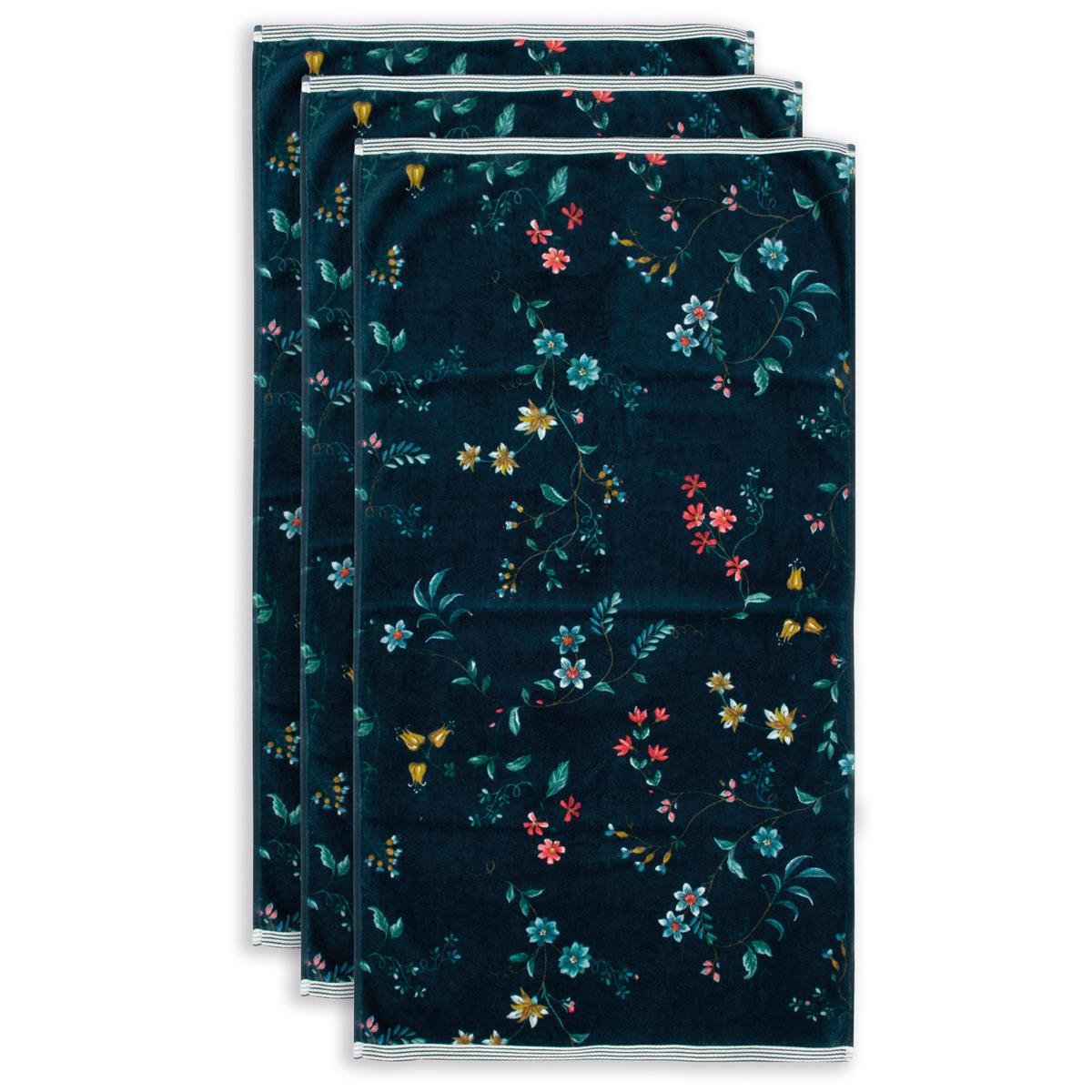 Pip Studio handdoek Les Fleurs - 55x100 cm - donker blauw
