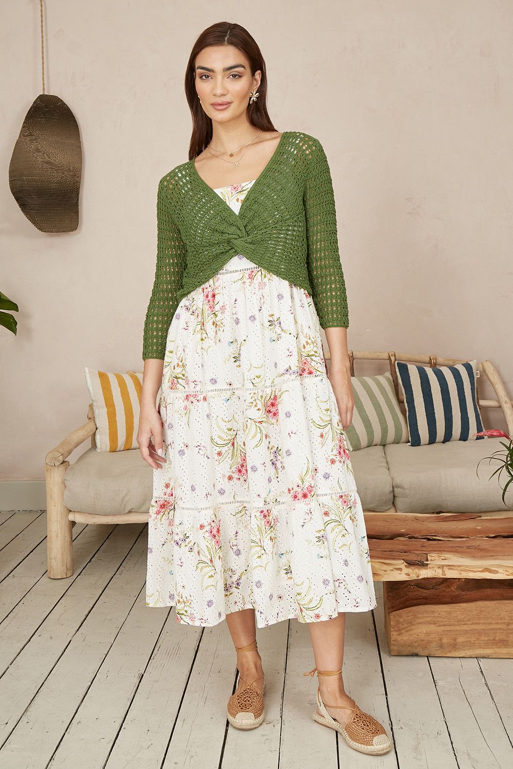 Yumi Green Crochet Cotton Twisted Bolero Top