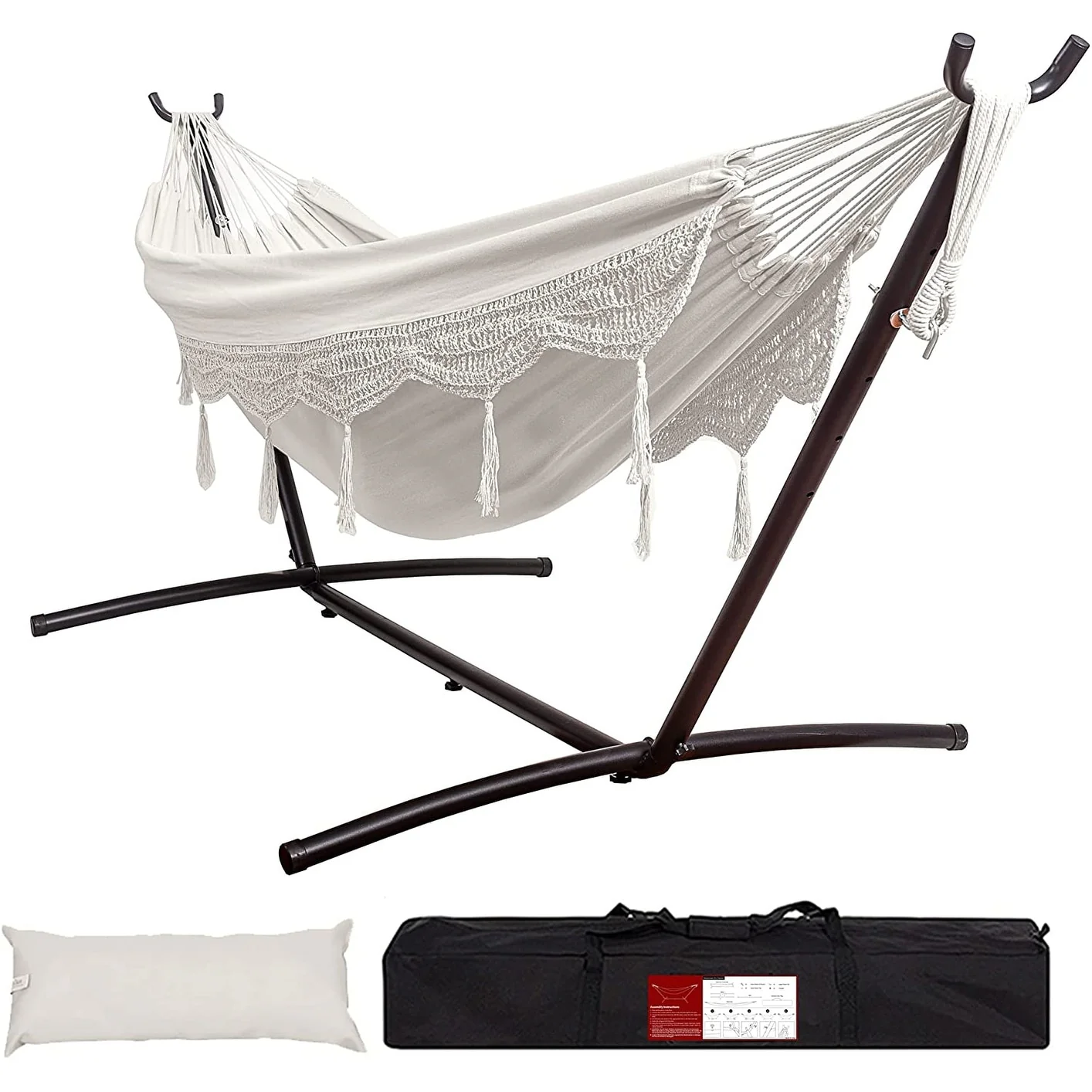 Double Cotton Hammock with Space Saving Steel Stand
