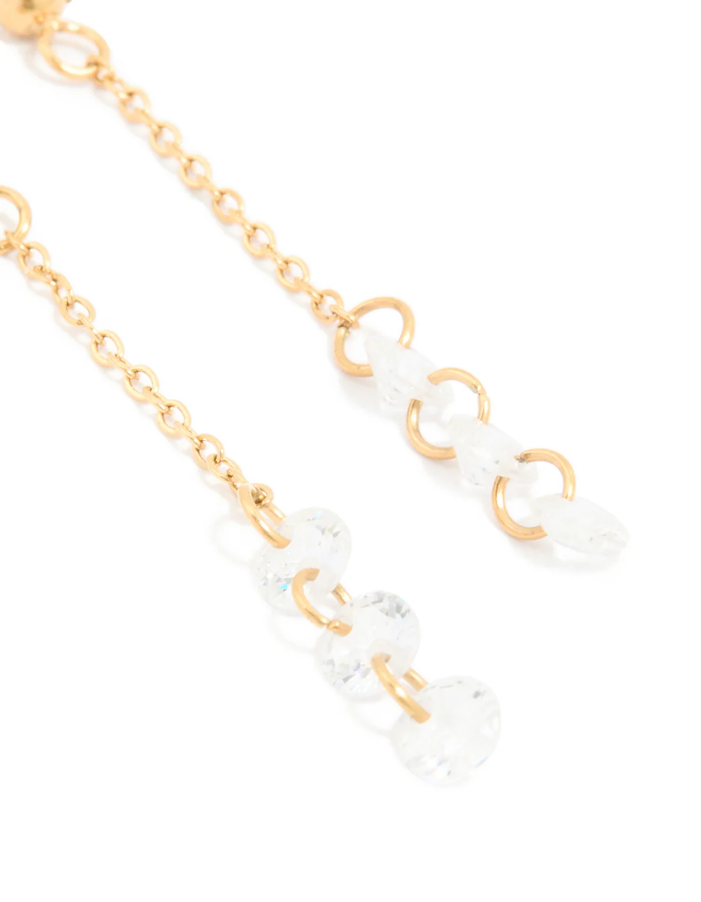 Waterproof Gold Plated Stainless Steel Steel Cubic Zirconia Droplet Chain Earrings