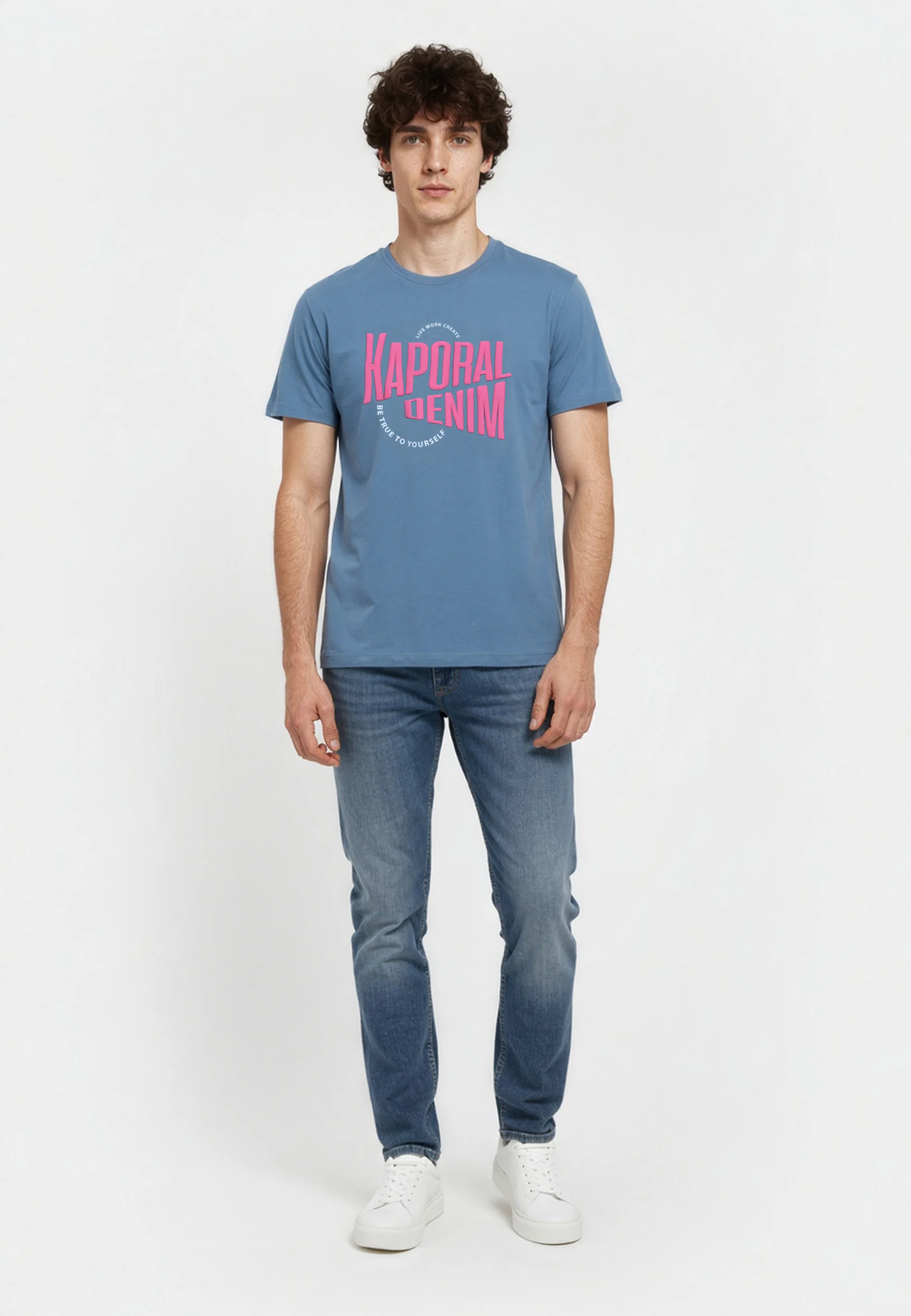 T-shirt manches courtes regular bleu ciel coton JAVA