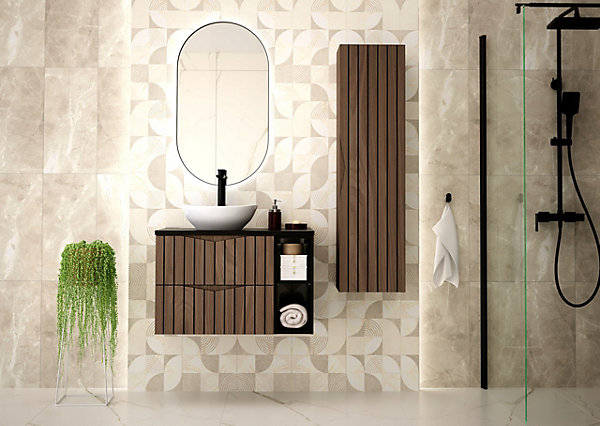 Colonne de salle de bain suspendu STELLA coloris noyer 35 x 130 cm